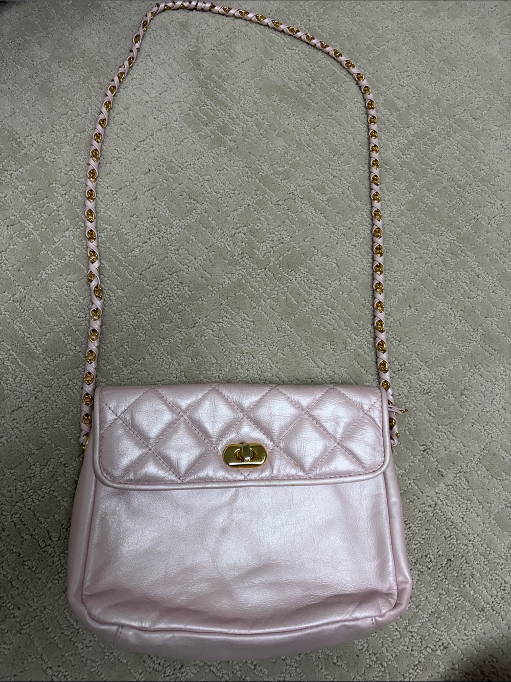 Jacqueline Ferrar Quilted leather Metallic Pink Chain Shoulder Bag